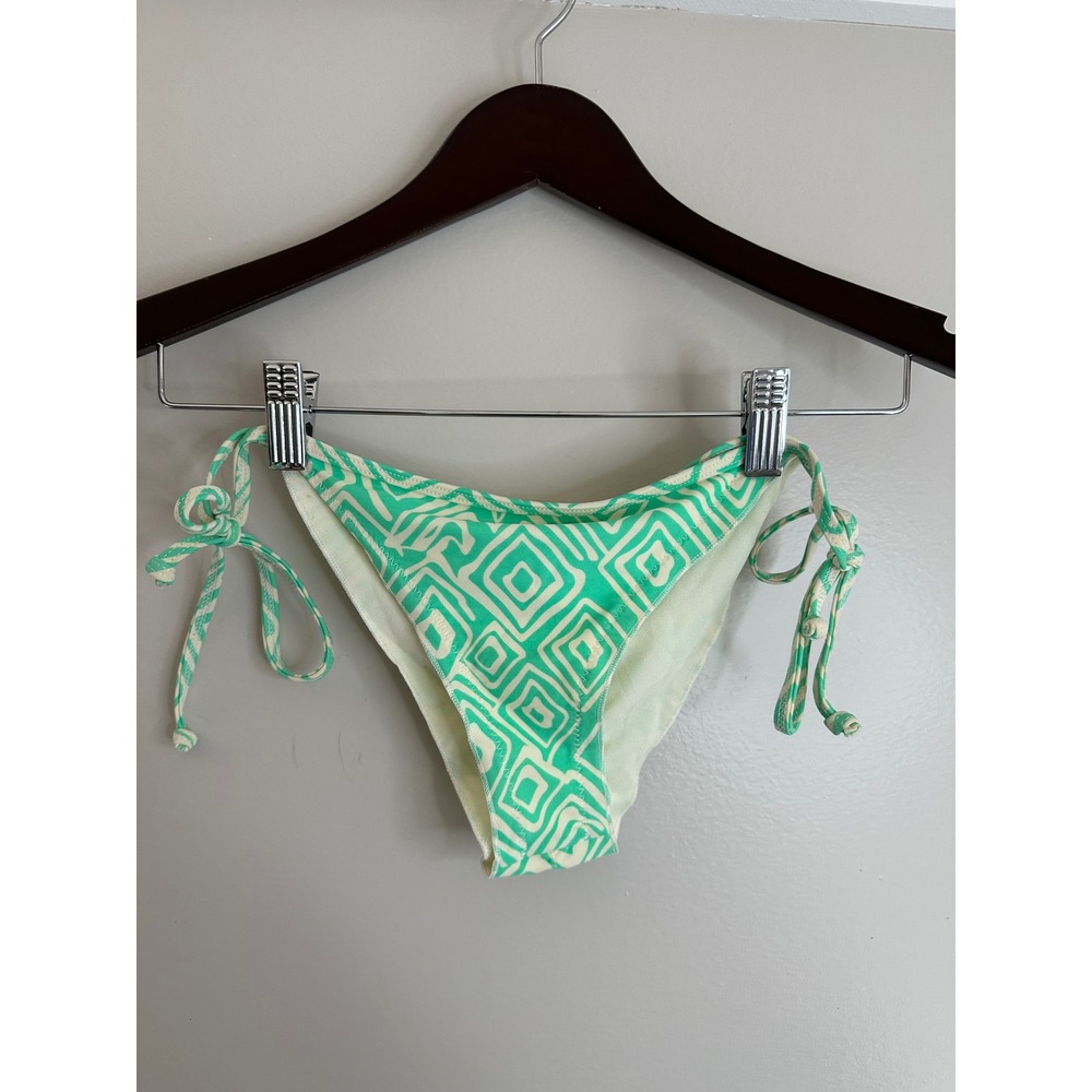 Eidon Bikini Bottoms Womens Medium Green Geometric Side Tie Ruched EUC Summer